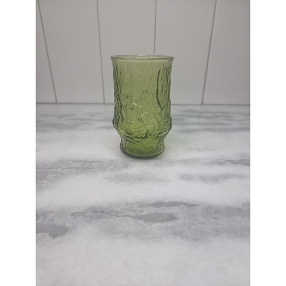 Anchor Hocking Rainflower Avocado Green Glass, Vintage 4" Water Glass, MCM Decor - Picture 4 of 9